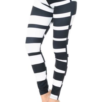 Wholesale Double Brushed Black and White Chunky Stripe Leggings